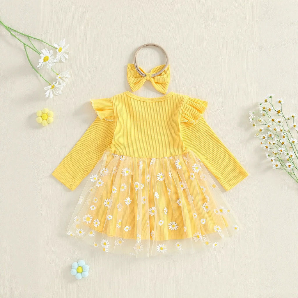 Body Infantil Feminino Margaridas com Tule