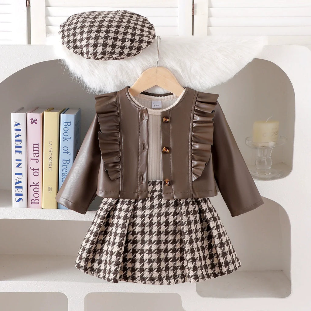 Conjunto Infantil Feminino 3 Peças Jaqueta com Sainha