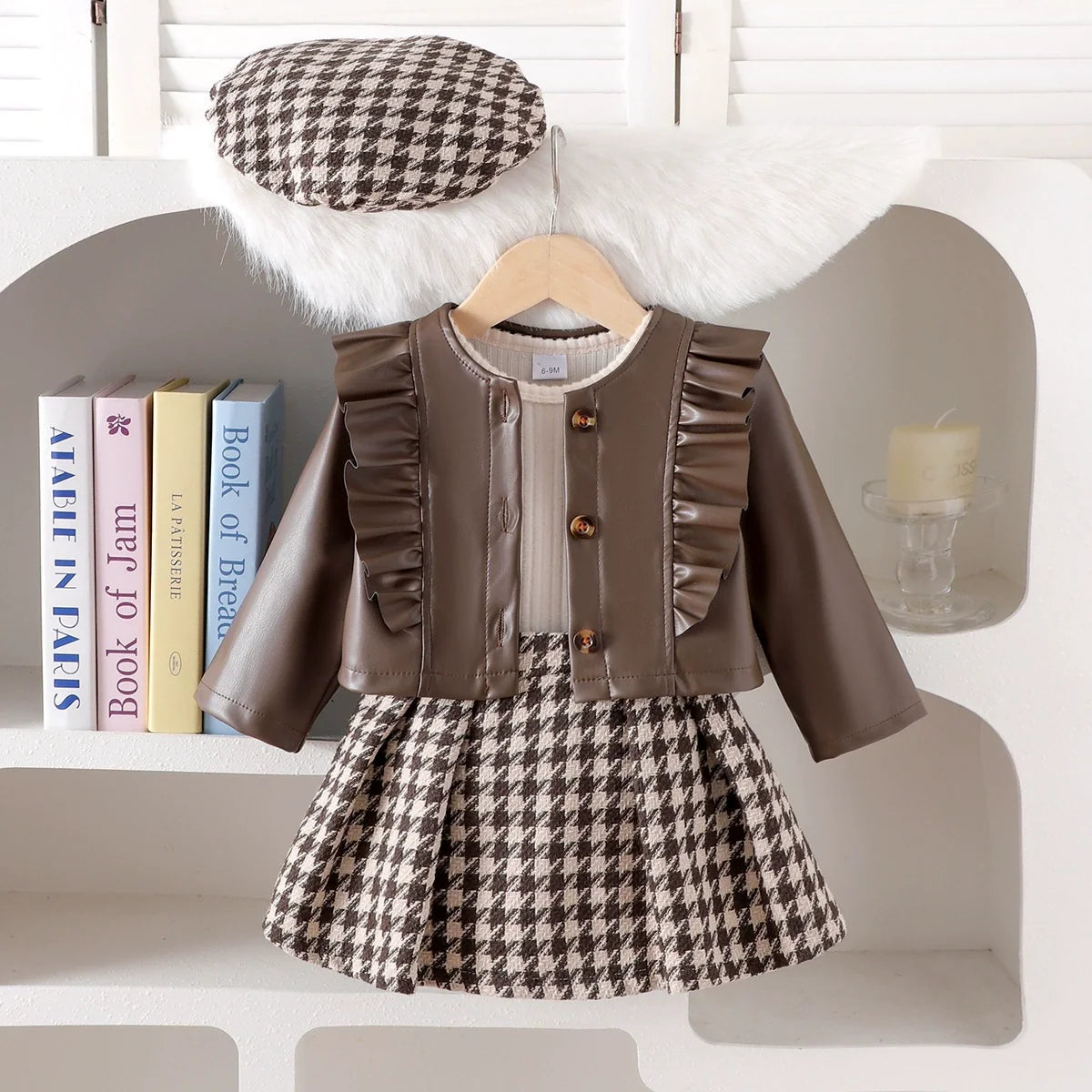 Conjunto Infantil Feminino 3 Peças Jaqueta com Sainha