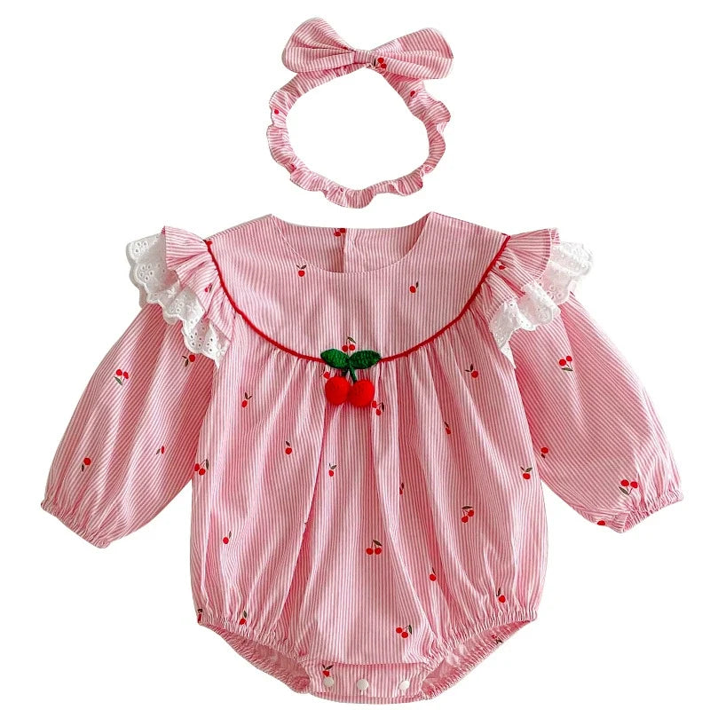 Body/ Vestido Infantil Rosa Cerejinhas