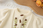 Conjunto Infantil Feminino Tricô Florzinhas