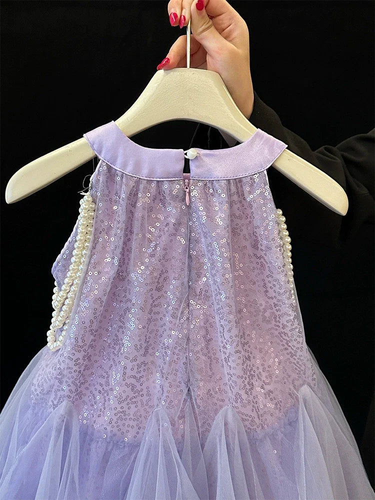 Vestido Infantil Roxo Tule Brilhante