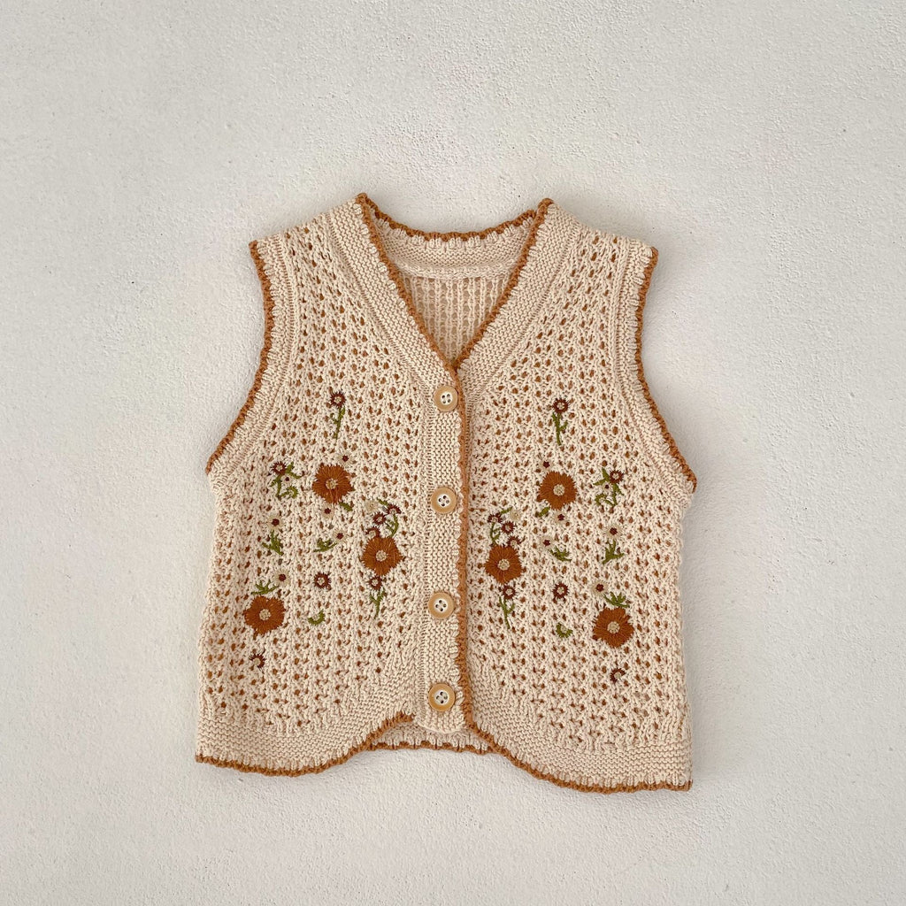 Colete Infantil de Tricô Florzinhas