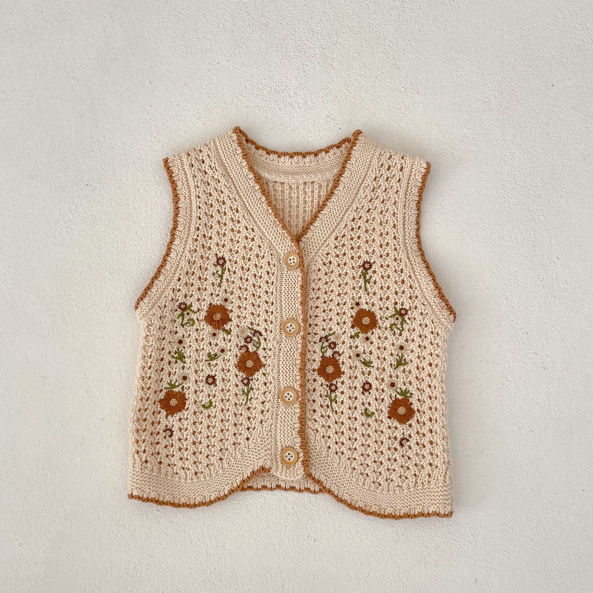 Colete Infantil de Tricô Florzinhas