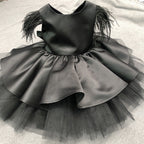 Vestido Infantil Preto Cetim Pluminha