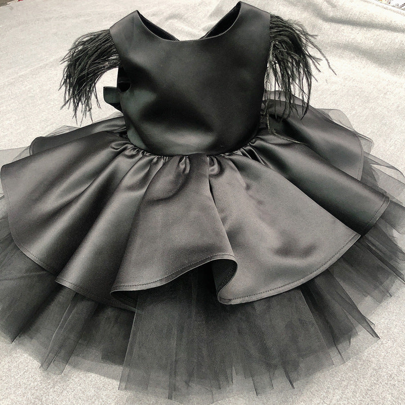 Vestido Infantil Preto Cetim Pluminha