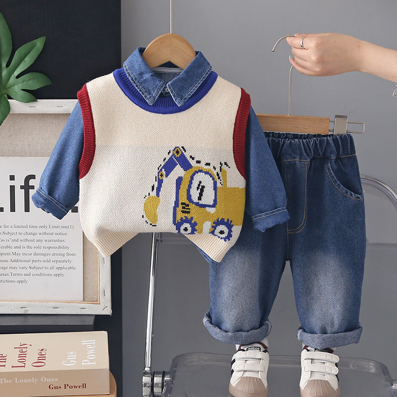Conjunto Infantil Jeans 3 Peças Jeans Trator