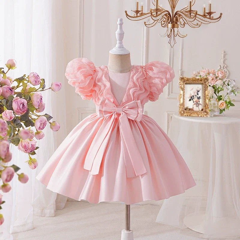 Vestido Infantil Rosa Bufante com Lacinho