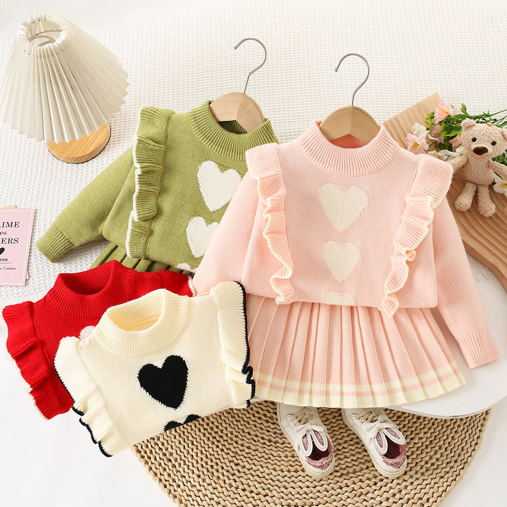 Conjunto Infantil Feminino de Tricô Coração
