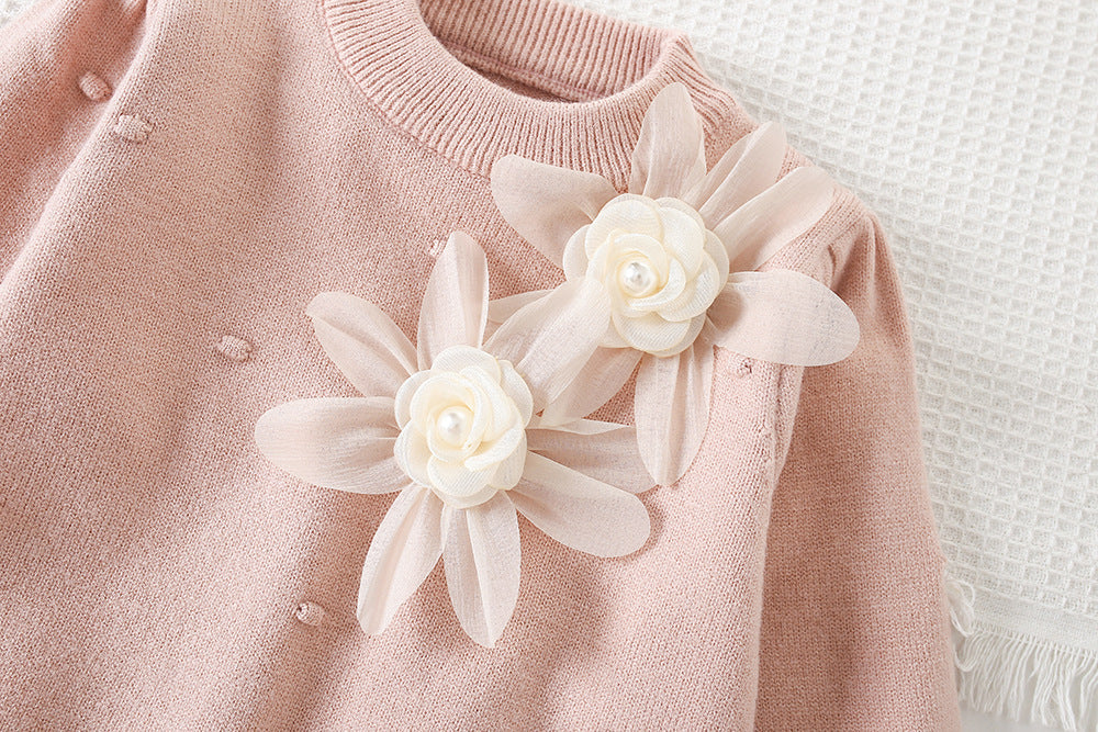 Conjunto Infantil Feminino Tricô Flores