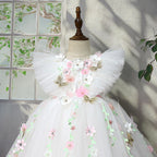 Vestido Infantil de Festa Branco Flores
