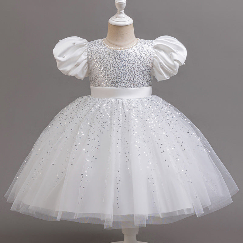Vestido Infantil Tule Pérolas Bufante