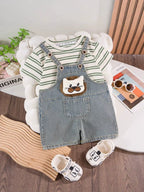 Conjunto Infantil Lístras e Jardineira Ursinho
