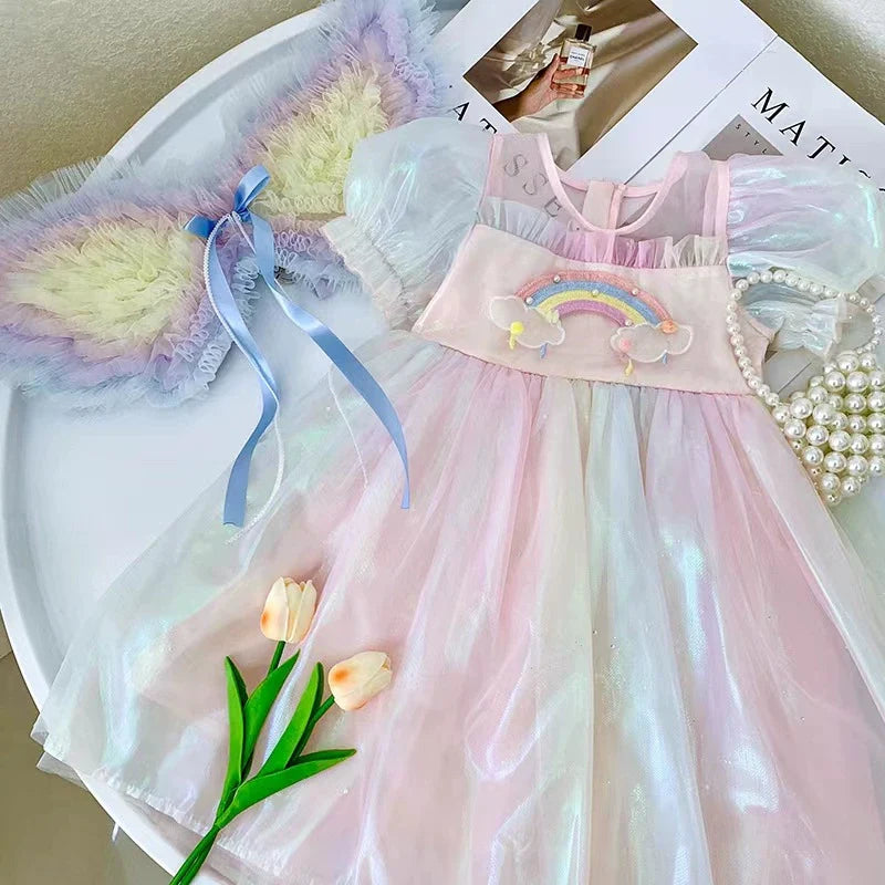 Vestido Infantil Arco íris Asas