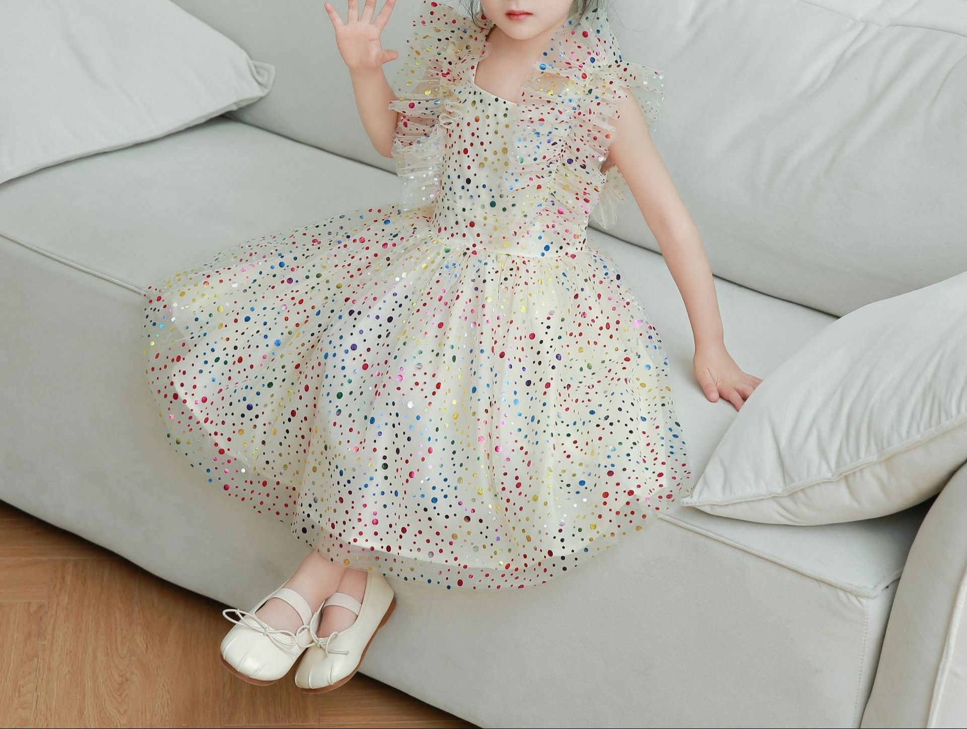 Vestido Infantil de Tule Poá