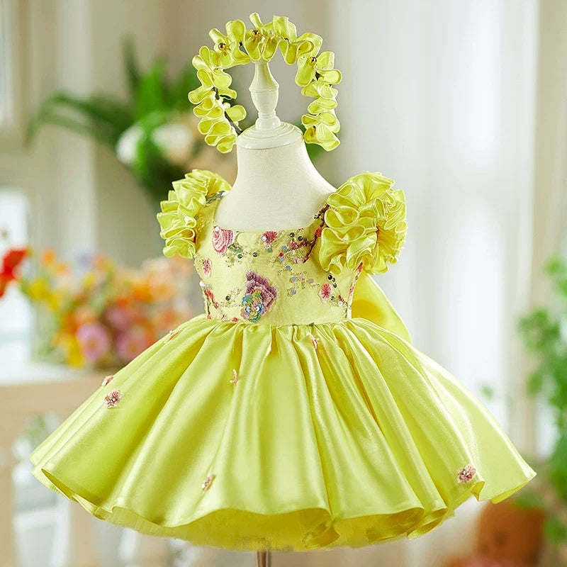 Vestido de Festa Amarelo Florzinhas