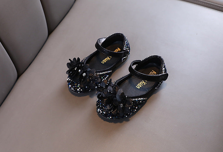 Sapato Infantil Feminino Brilhante com Flores