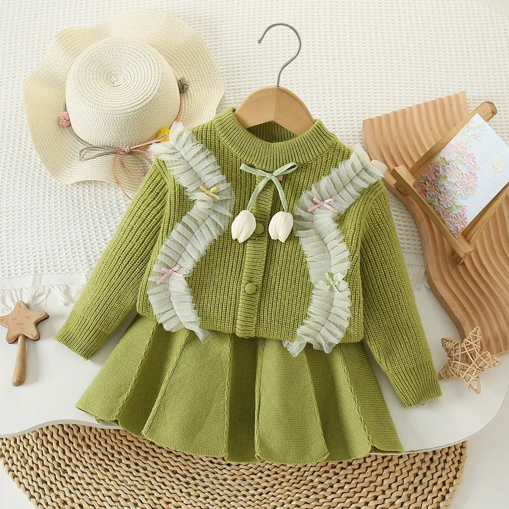 Conjunto Infantil Tricô Tulipas