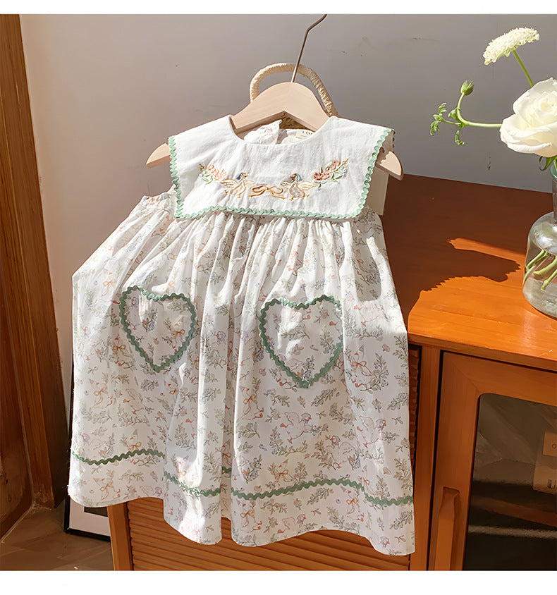 Vestido Infantil Bordado Patinhos Florzinhas