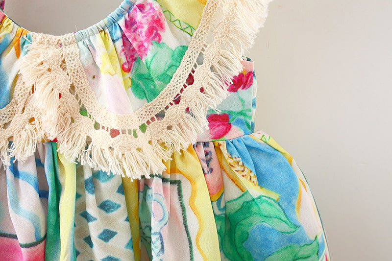Vestido de Verão Colorido Plumas