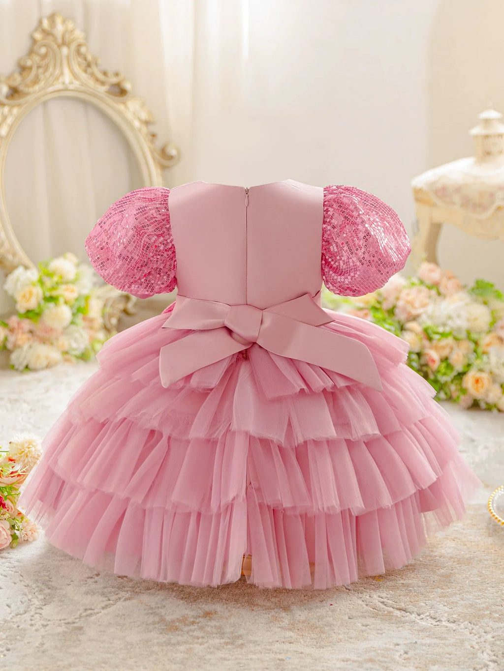 Vestido Infantil Tule Camadas e Lacinho