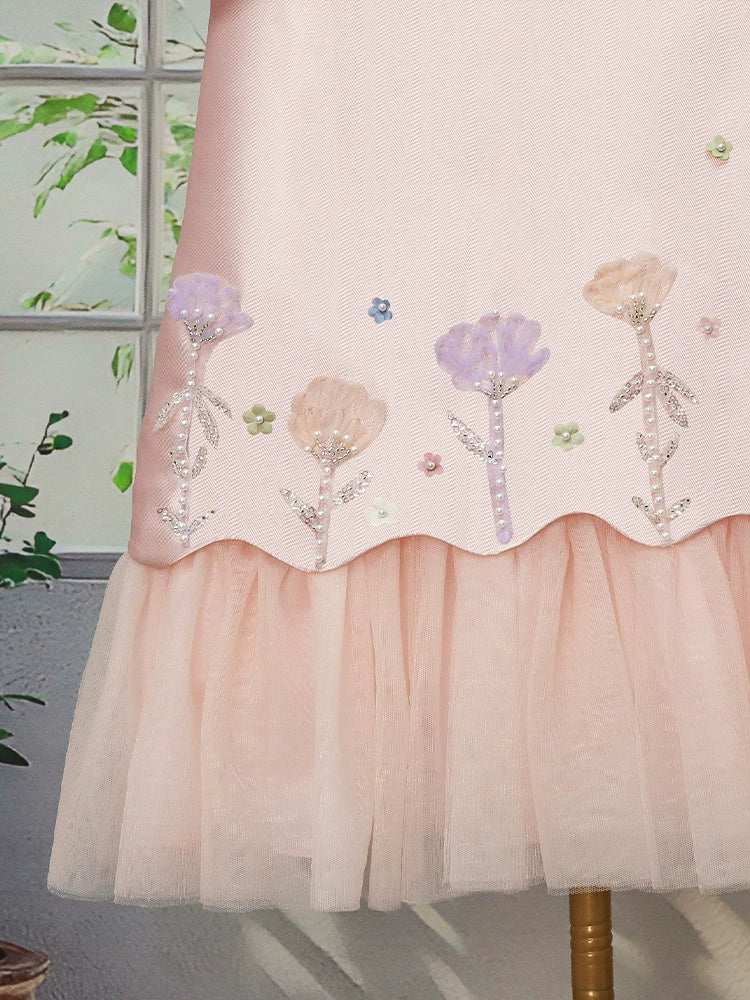 Vestido Infantil Floral Barrinha Tule
