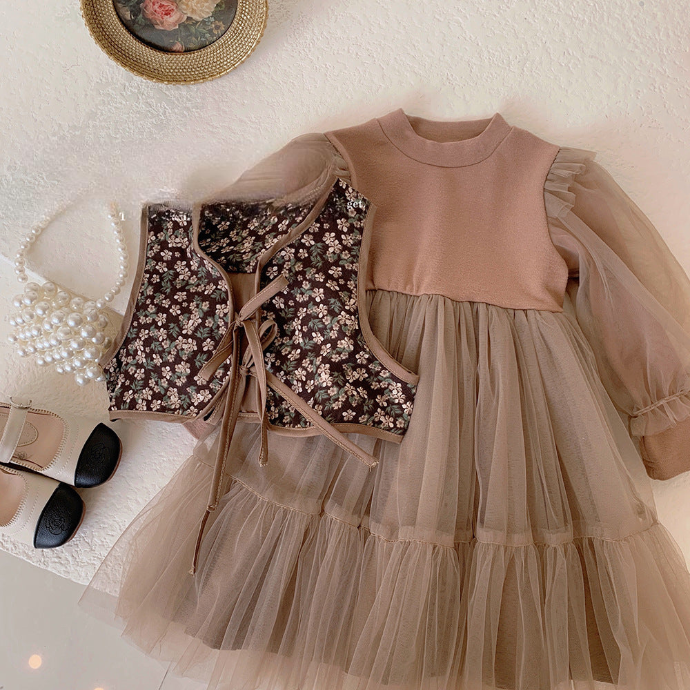 Vestido Infantil Tule + Colete Florzinhas