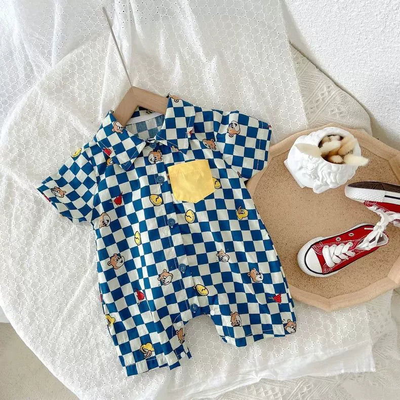 Macaquinho Infantil Xadrez Azul