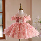 Vestido Infantil de Festa Rosa Florzinhas
