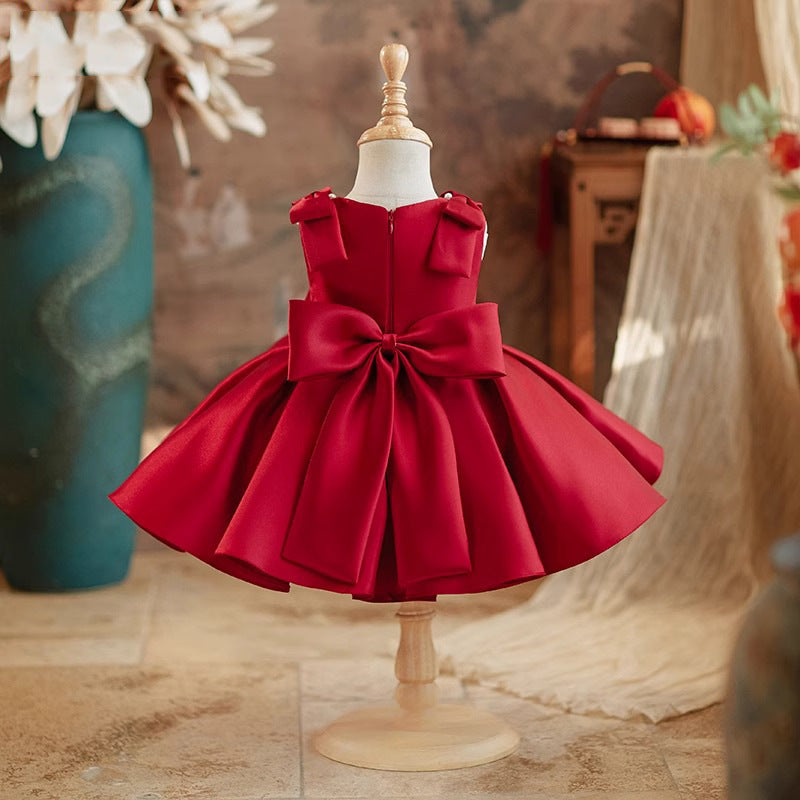 Vestido Infantil de Festa Vermelho Pérolas