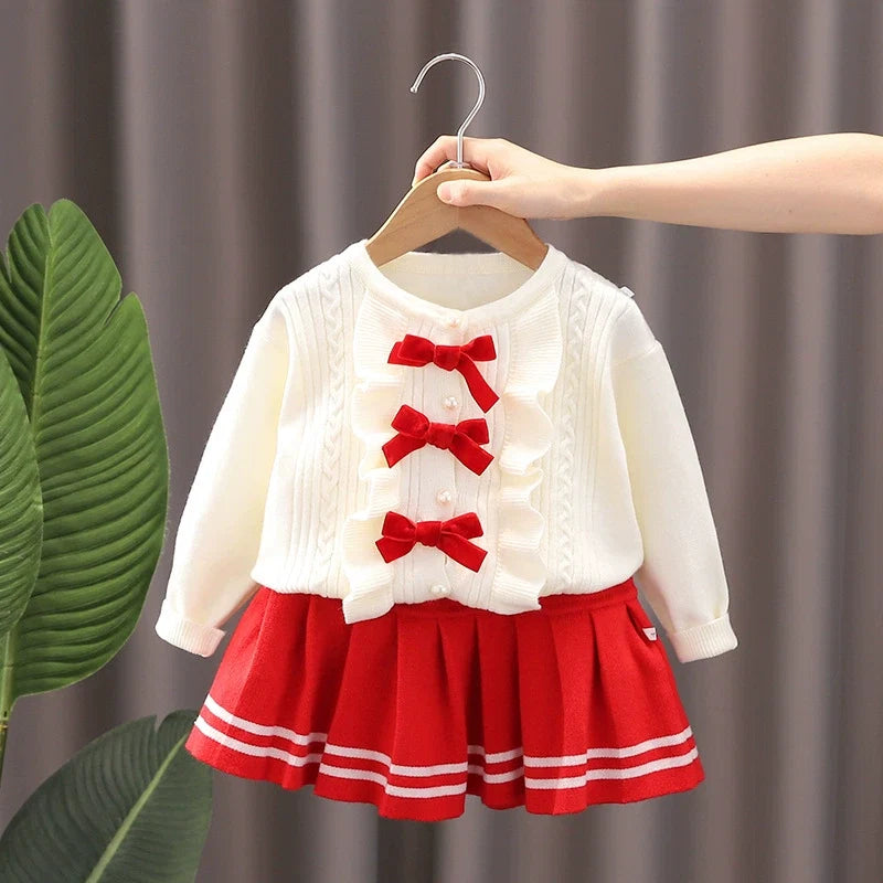 Conjunto Infantil Feminino de Tricô Lacinhos