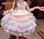 Vestido Infantil Florzinhas e Tule Colorido