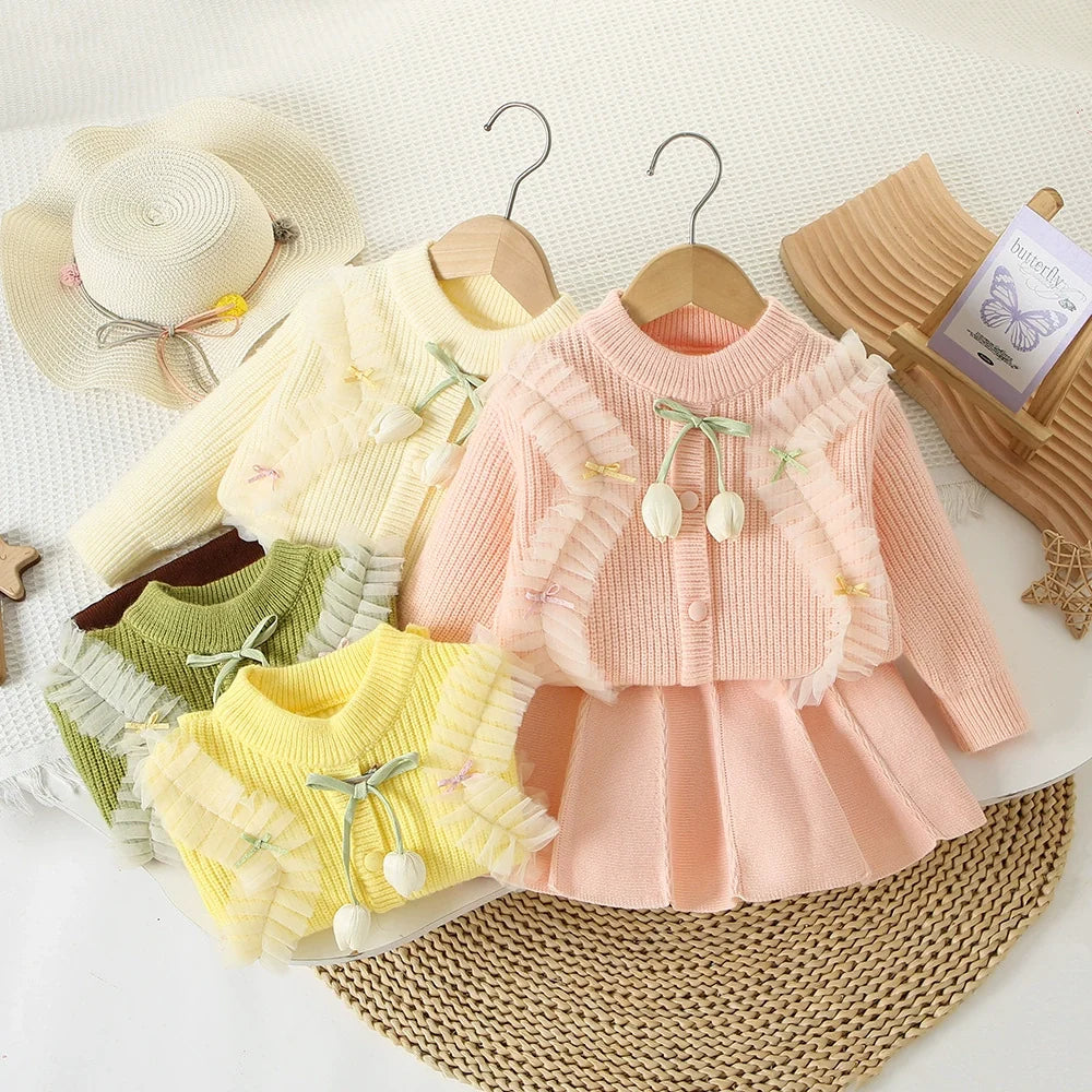 Conjunto Infantil Tricô Tulipas