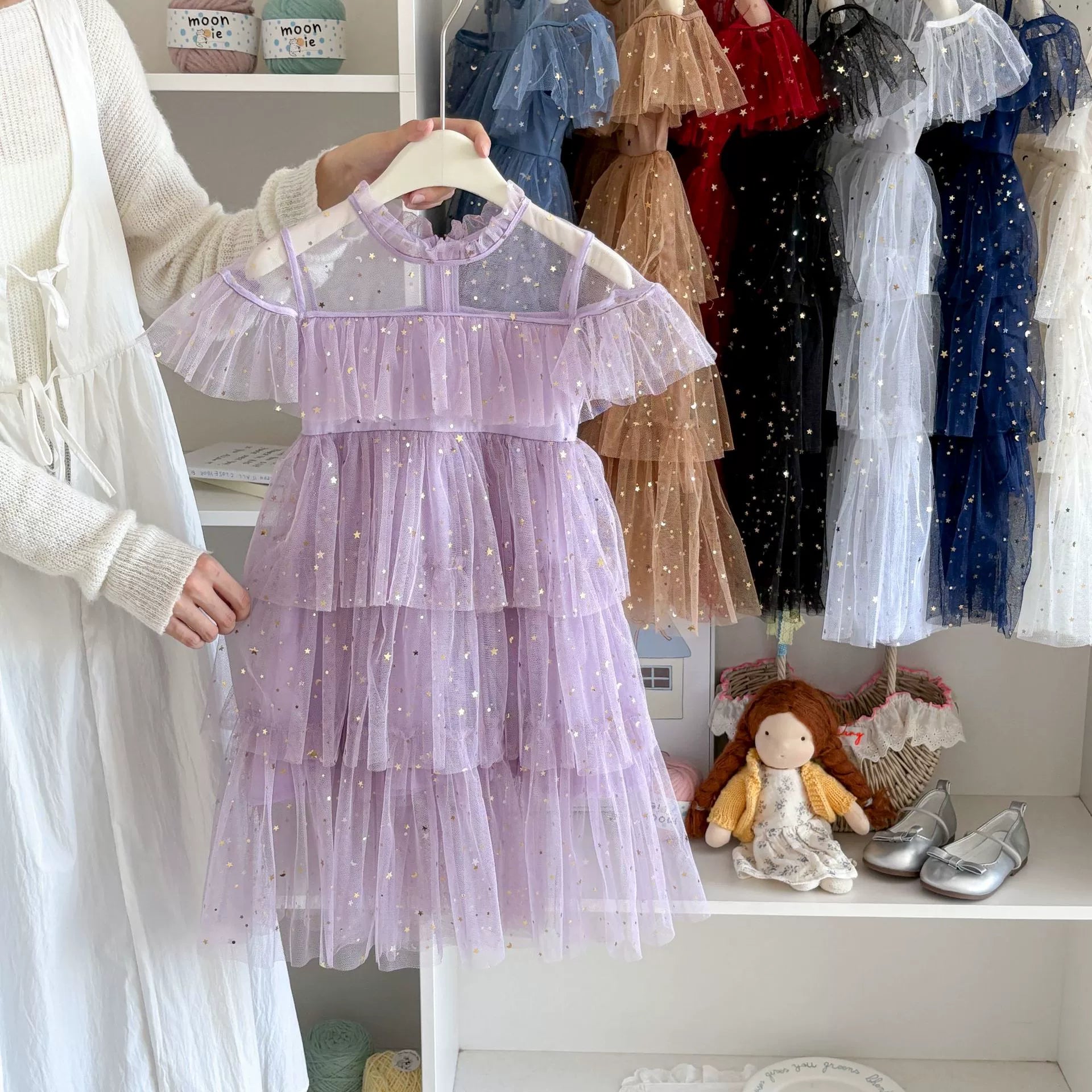 Vestido Infantil de Tule Estrelinhas