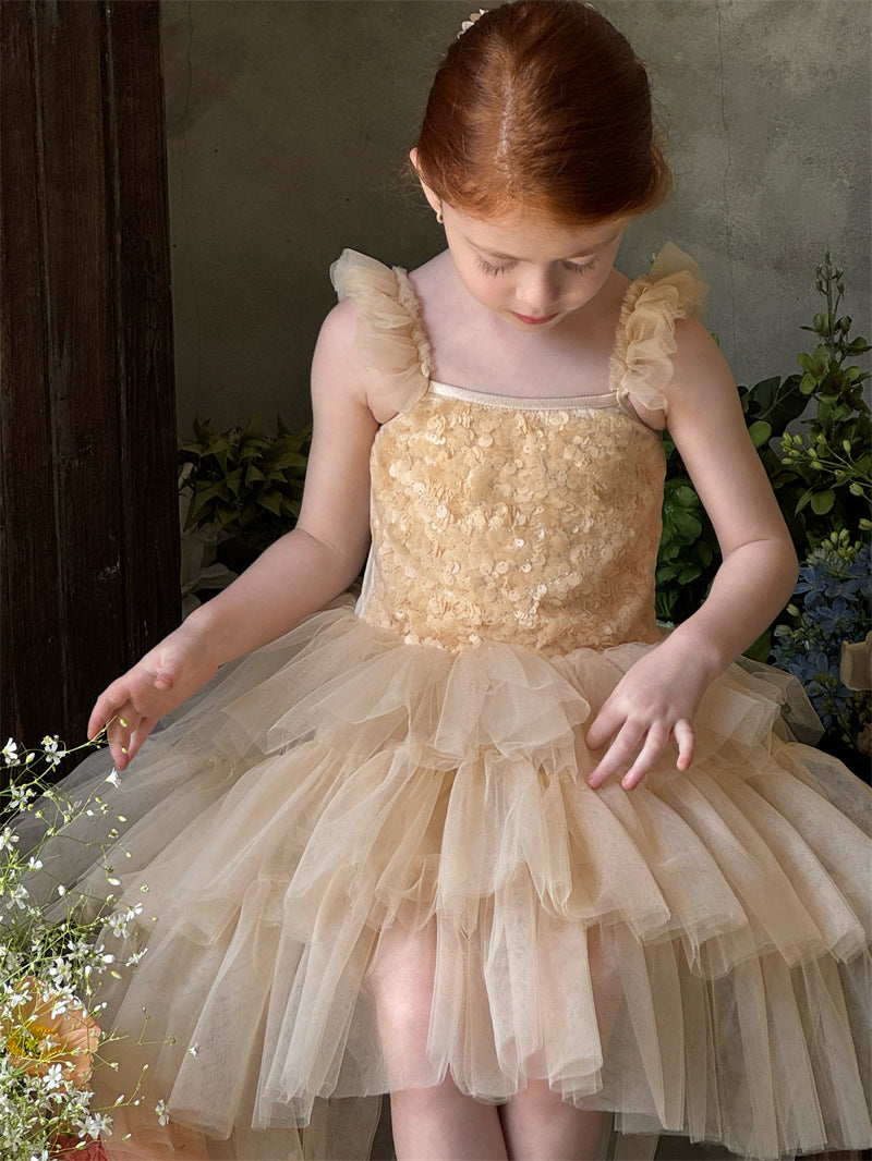 Vestido Infantil De Tule Lantejoulas