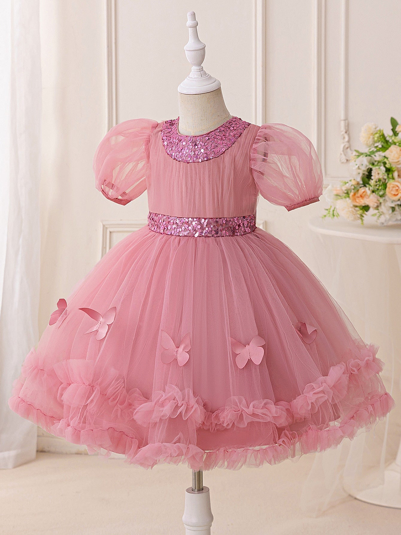 Vestido De Festa Rosa Brilhante Borboletas