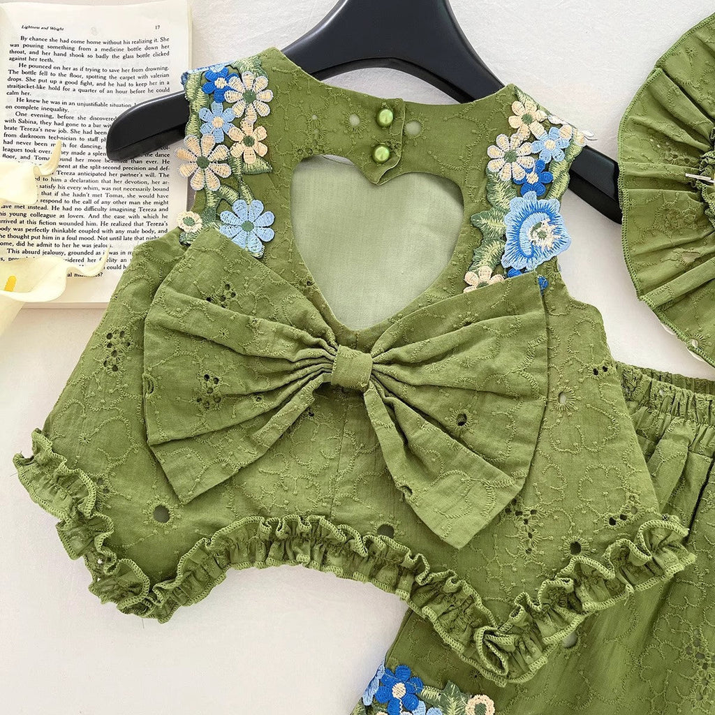 Conjunto Infantil Feminino Verde Florzinhas