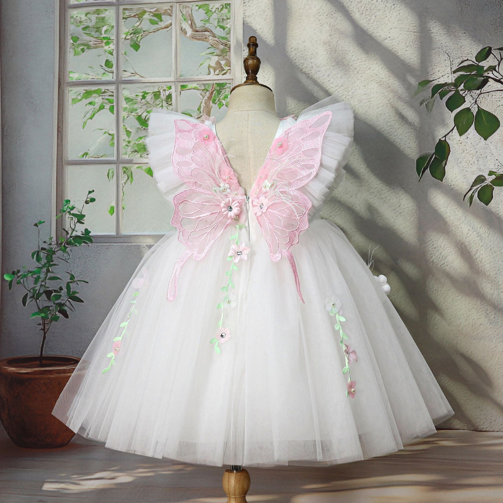 Vestido Infantil de Festa Branco Flores