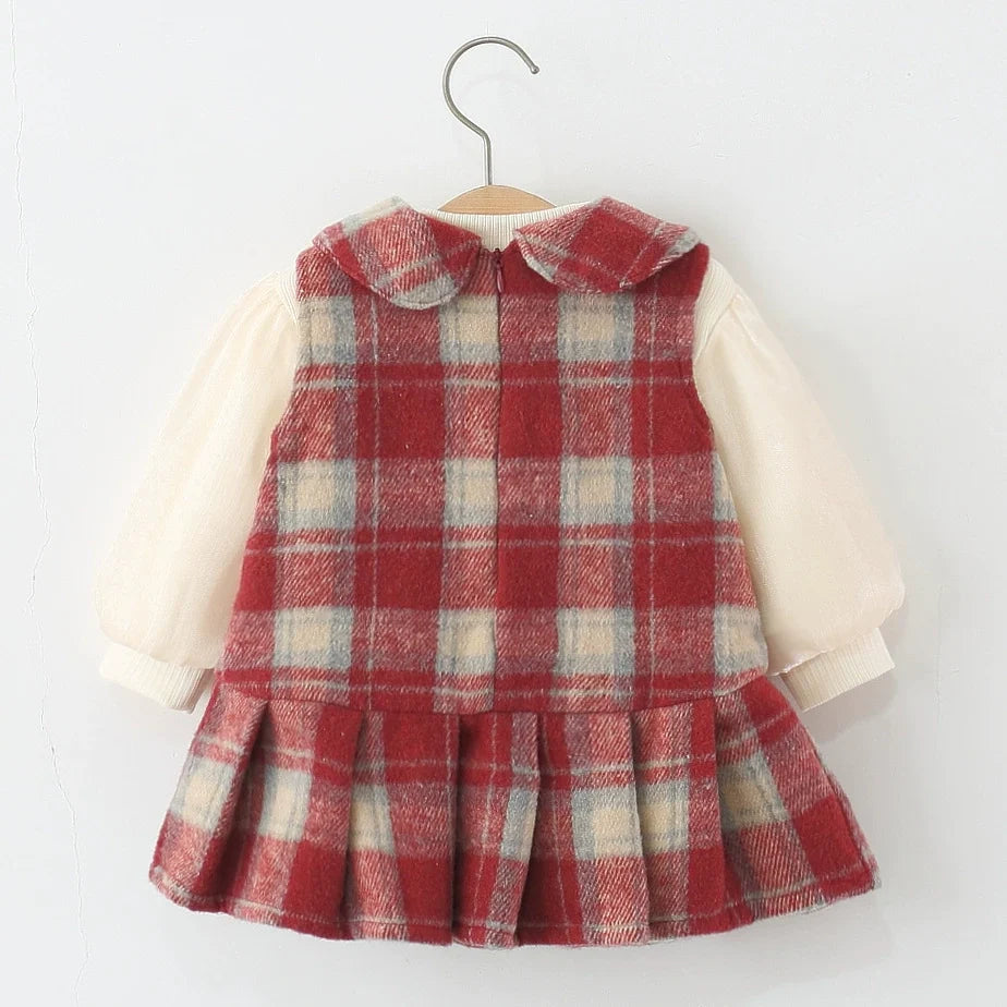 Vestido Infantil  Xadrez + Manga Longa