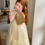 Vestido Infantil Tule Alça Florzinhas