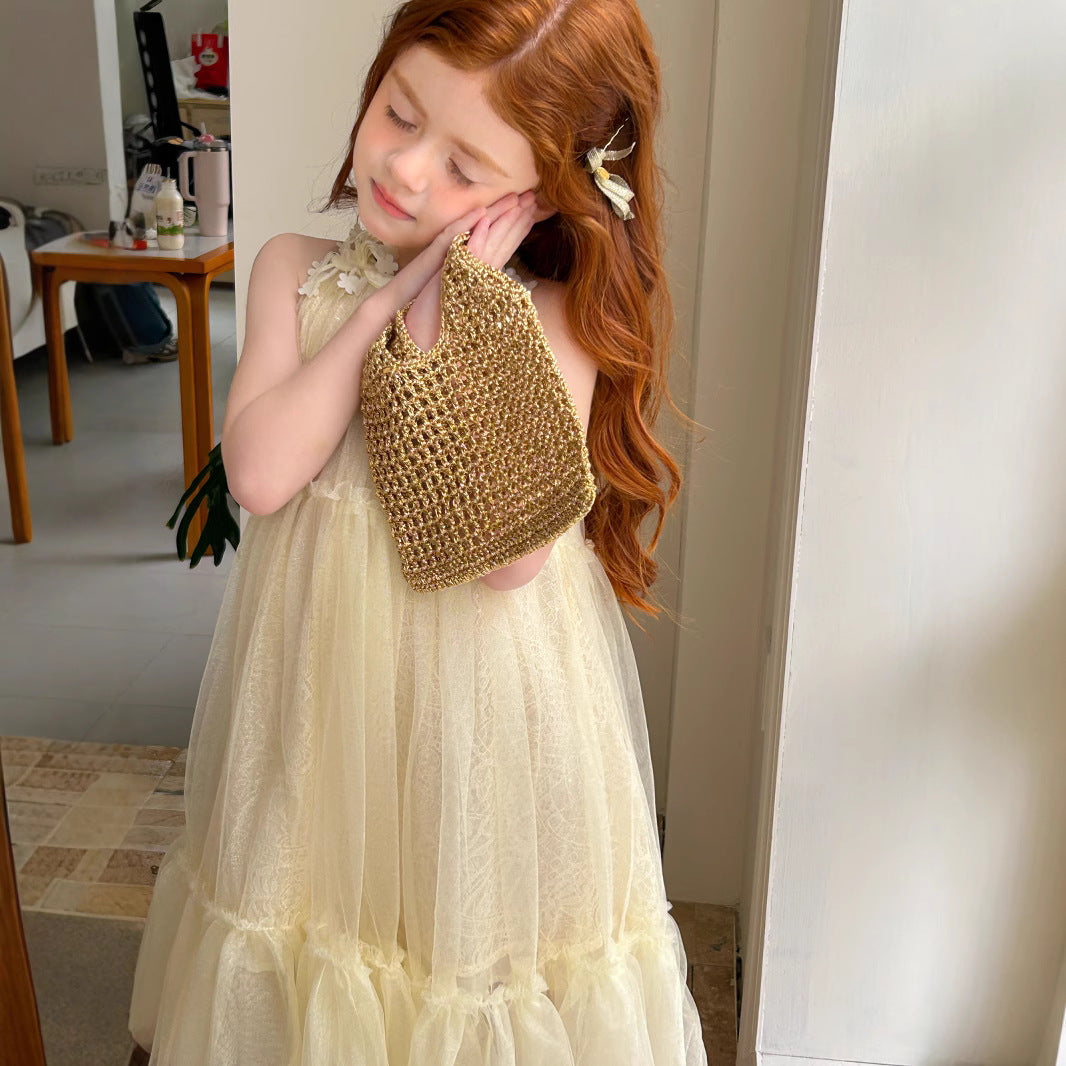Vestido Infantil Tule Alça Florzinhas