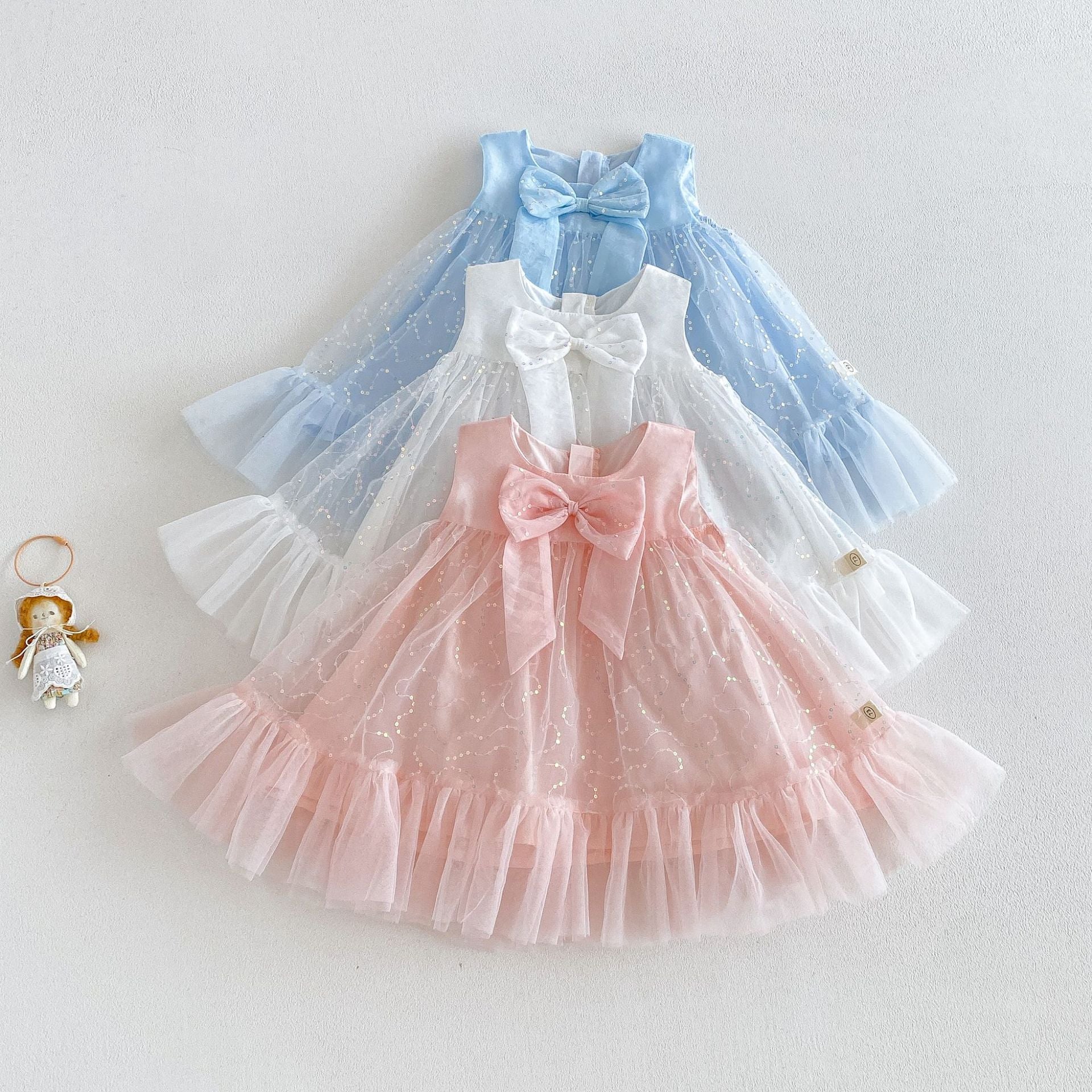 Vestido Infantil Tule Brilhante Lacinho