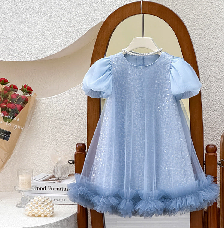 Vestido Infantil Azul Brilhantes