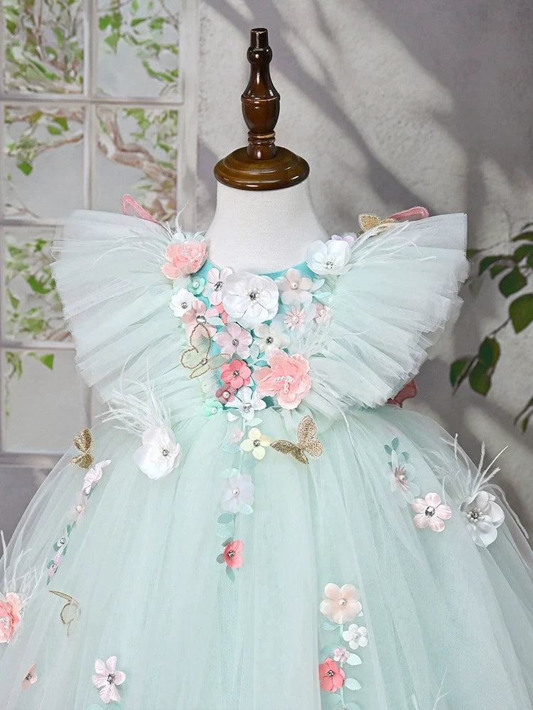 Vestido de Festa Verde Flores Encantado