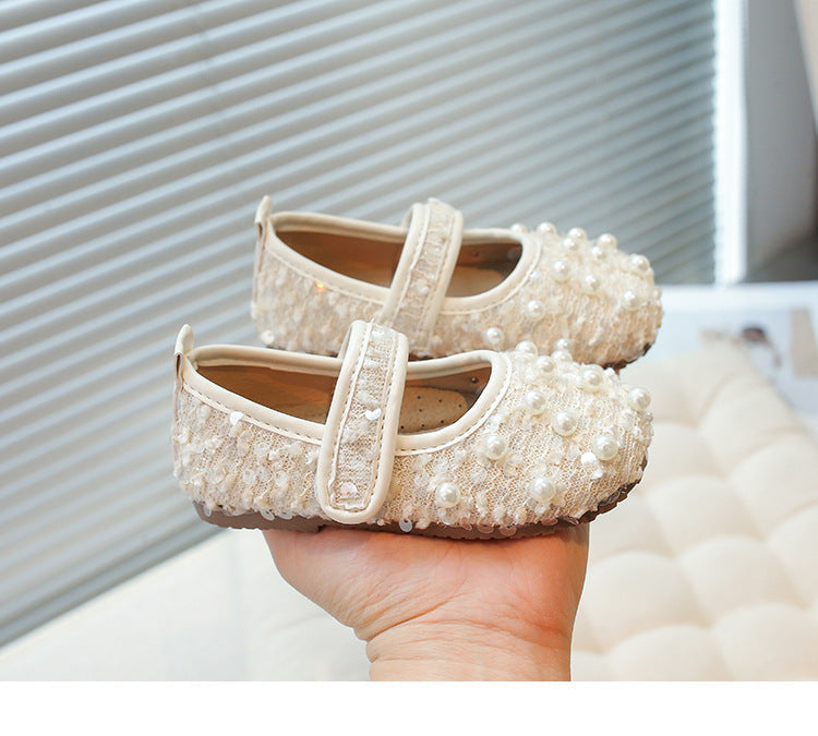 Sapato Infantil Feminino Pérolas e Velcro