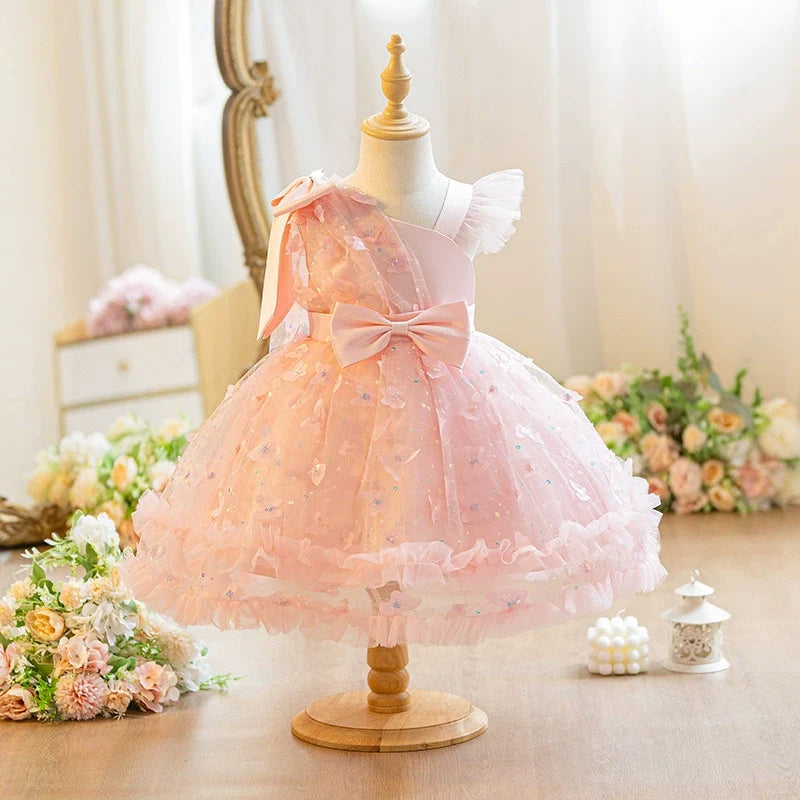 Vestido Infantil Tule Borboletinhas Lacinho