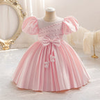 Vestido Infantil De Festa Com Pérolas e Laço