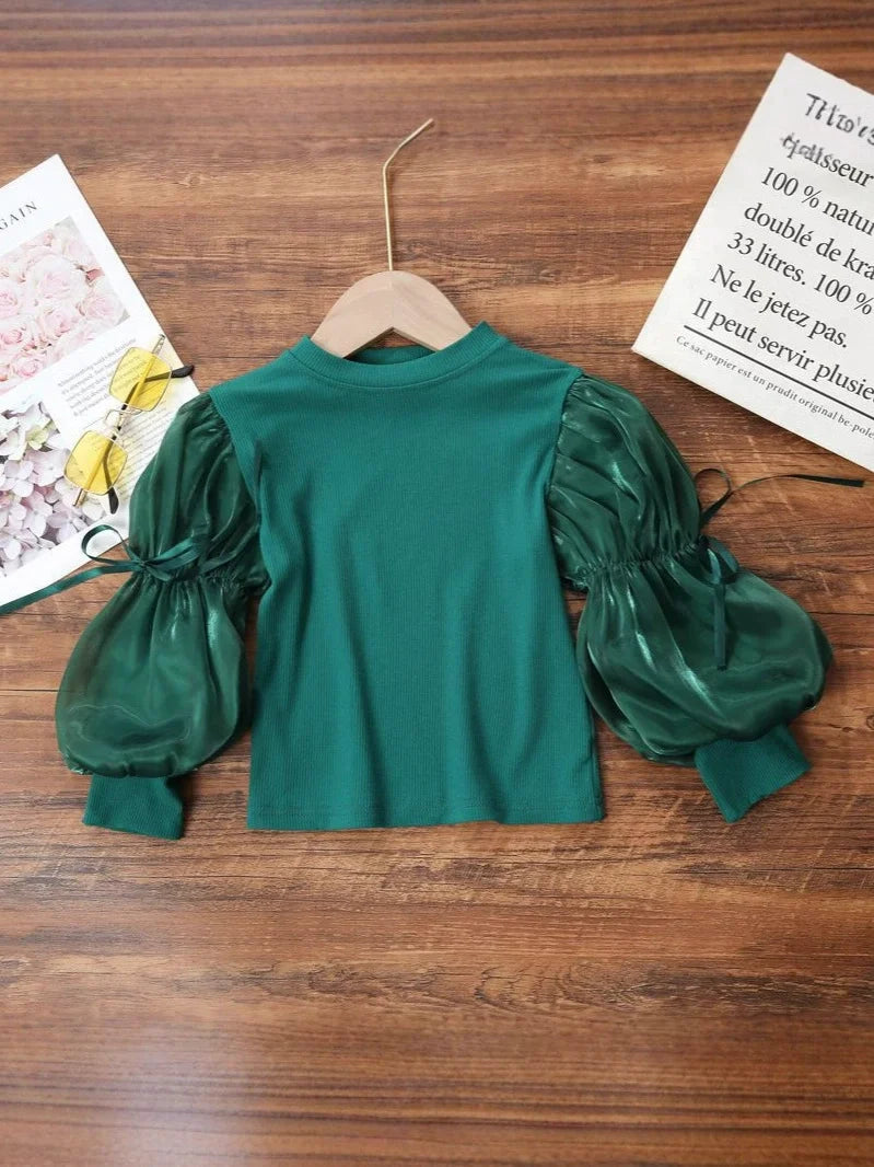Blusa Infantil Feminina Manga Bufante Lacinhos