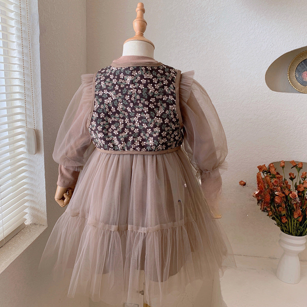Vestido Infantil Tule + Colete Florzinhas
