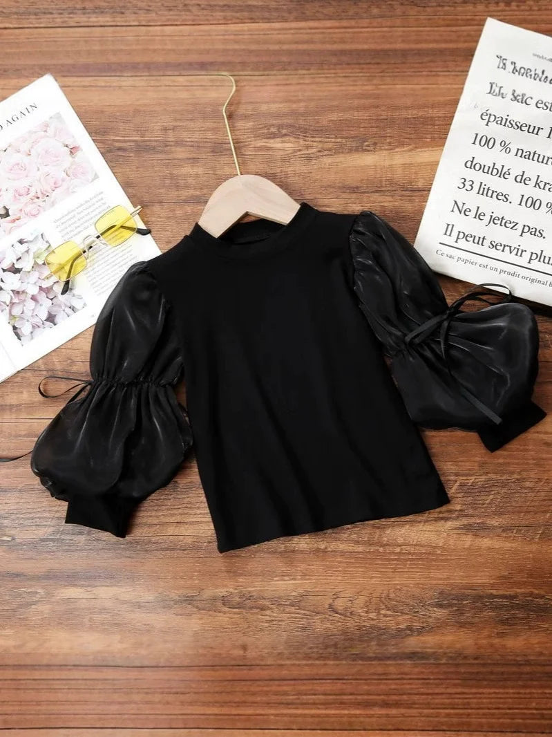 Blusa Infantil Feminina Manga Bufante Lacinhos